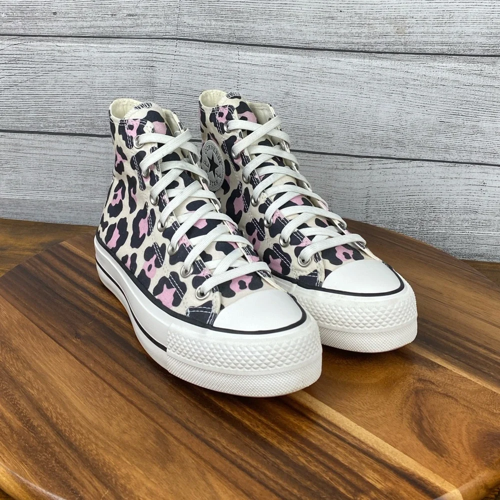 Converse Chuck Taylor All Star Lift High Pink Leopard Shoes 568002C Women’s 7.5